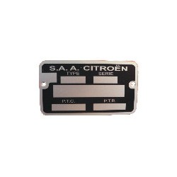 Plaque de Constructeur Citroën 78 x 43 x 1mm sur Alu -2cv NM Complète